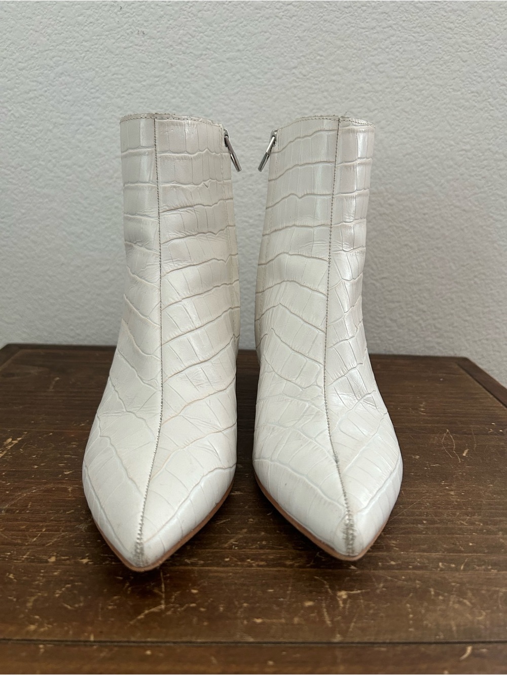 Dolce Vita White Croc-Embossed Pointed Toe Ankle Boots